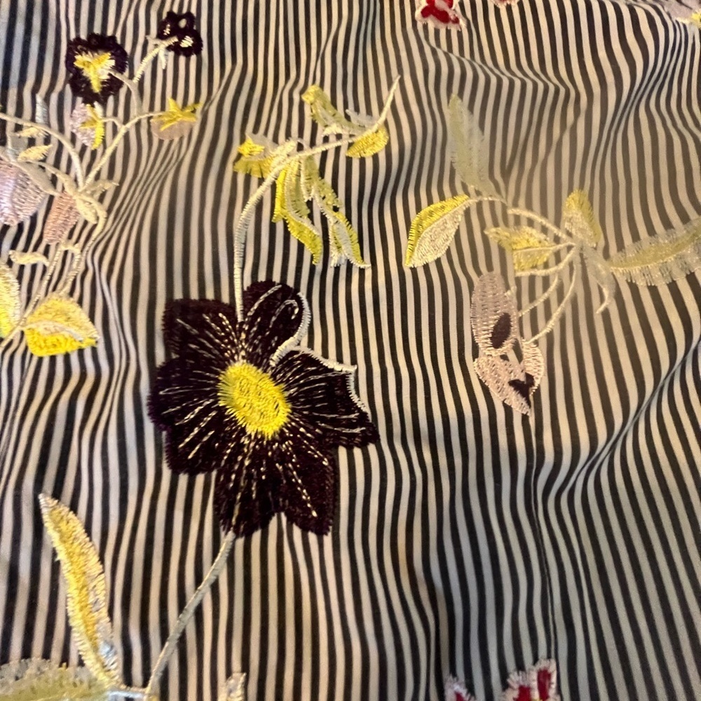Nanette Lepore Embroidered Floral Stripe Balloon Sleeve Blouse Medium Boho - Picture 7 of 9